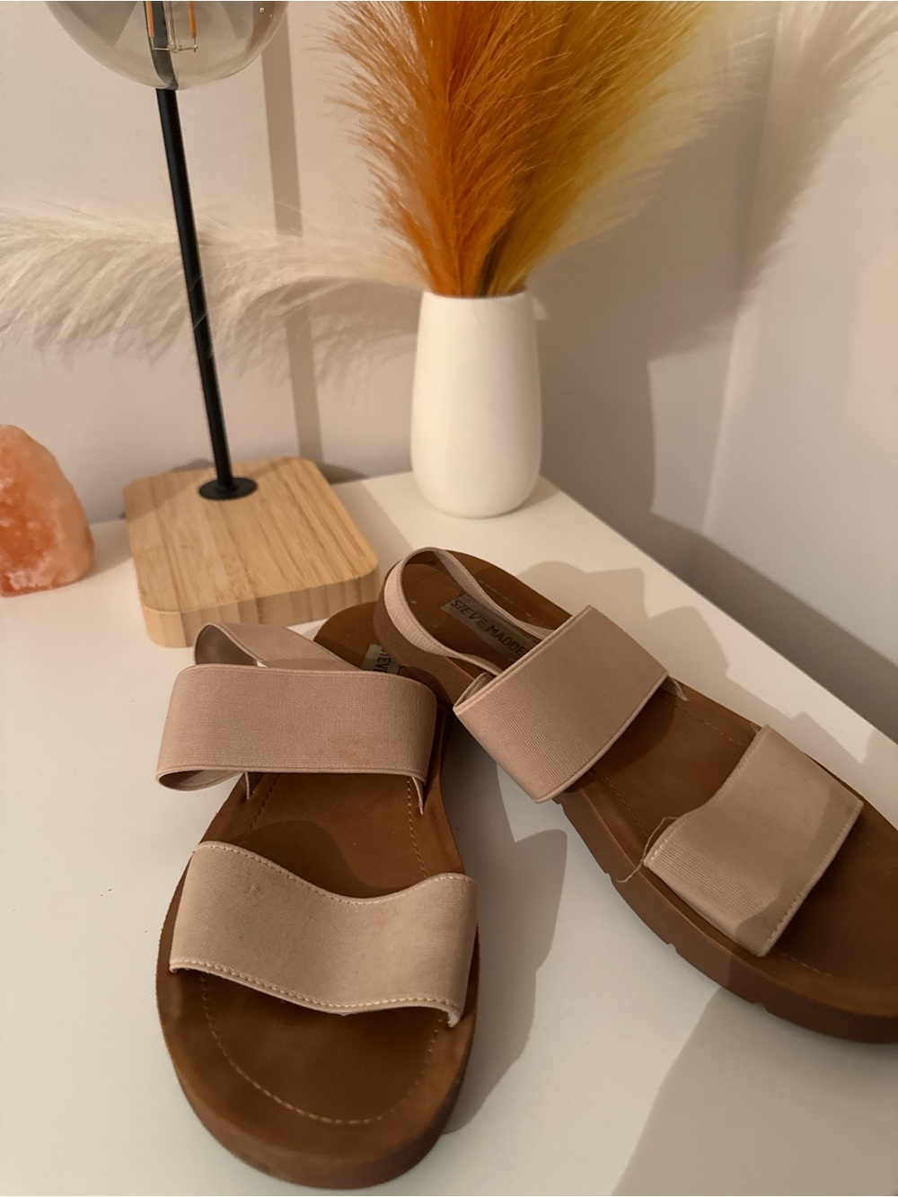 Steve Madden Beige Double-Strap Slide Sandals